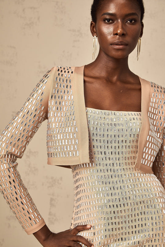 Helena Stud Embellishment Cropped Jacket Neutrals