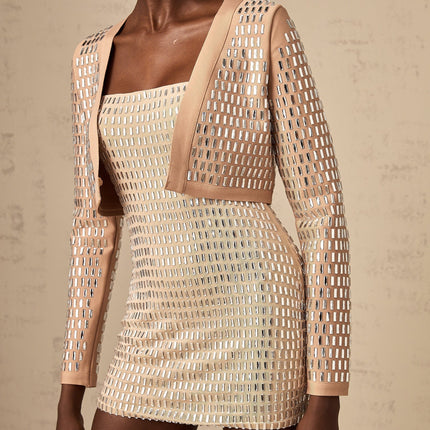 Helena Stud Embellishment Cropped Jacket in Neutrals