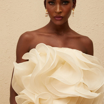 Helena White 3D Petal Layered Mini Dress Terylene Fiber