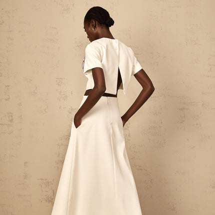 Helena White Floral Appliqué Top Skirt Set