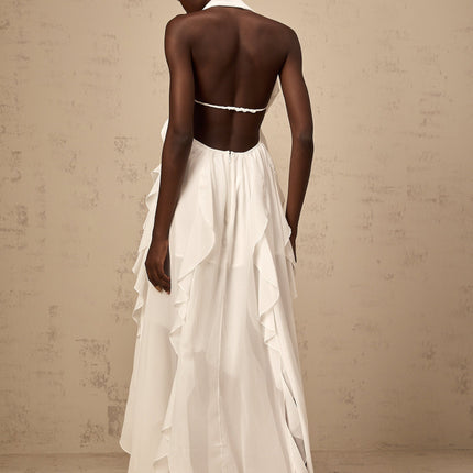 Helena White Lace Maxi Dress with Diamond Embellishments