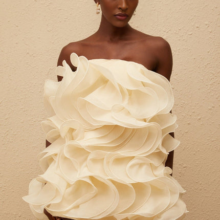 Helena White Layered 3D Petal Mini Dress