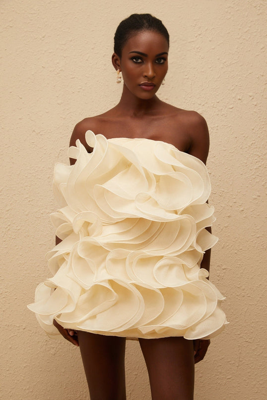 Helena White Layered 3D Petal Mini Dress