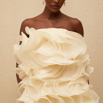 Helena White Layered 3D Petal Mini Dress