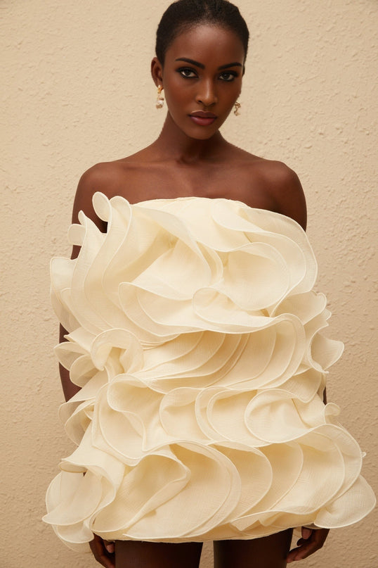 Helena White Layered 3D Petal Mini Dress