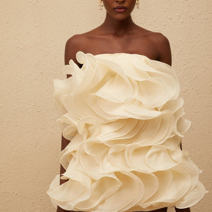 Helena White Layered 3D Petal Mini Dress