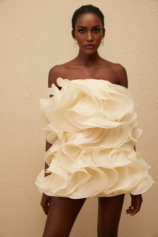 Helena White Layered 3D Petal Mini Dress