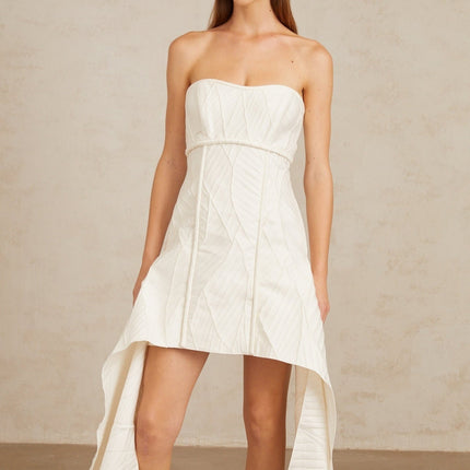 Helena White Off-Shoulder Mini Dress with Textured Finish and Cinched Waist