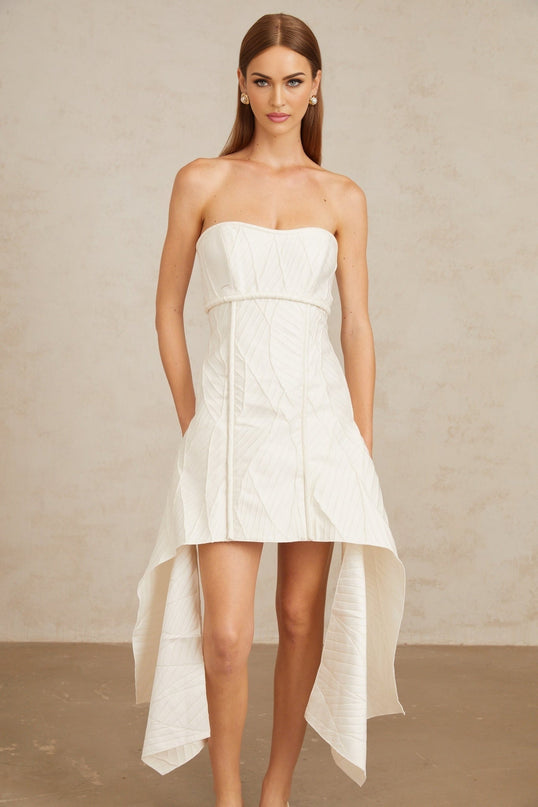 Helena White Off-Shoulder Mini Dress with Draped Design