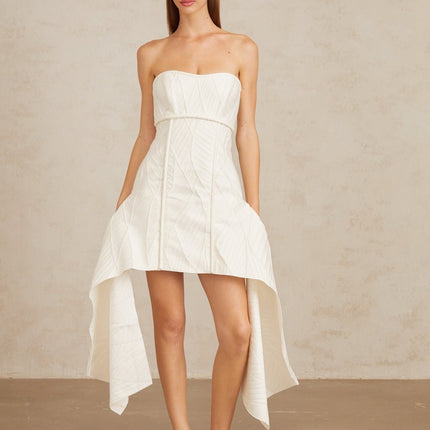 Helena White Off-Shoulder Mini Dress with Draped Design and Cinched Waist