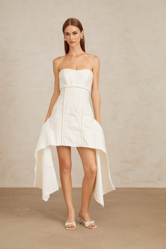 Helena White Off-Shoulder Mini Dress with Draped Design and Cinched Waist