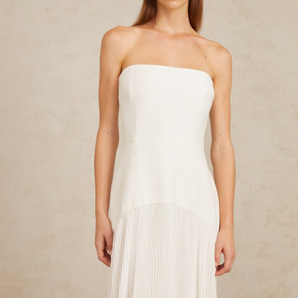 Helena White Off-Shoulder Tulle Panel Maxi Gown in White