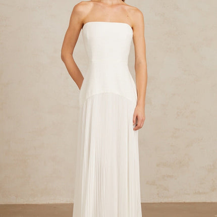 Helena White Off-Shoulder Tulle Panel Maxi Gown in White