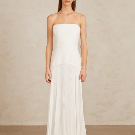 Helena White Off-Shoulder Tulle Panel Maxi Gown in White