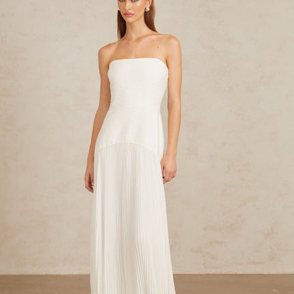 Helena White Off-Shoulder Tulle Panel Maxi Gown in White