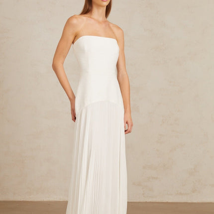 Helena White Off-Shoulder Tulle Panel Maxi Gown in White
