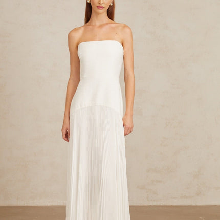 Helena White Off-Shoulder Tulle Panel Maxi Gown in White