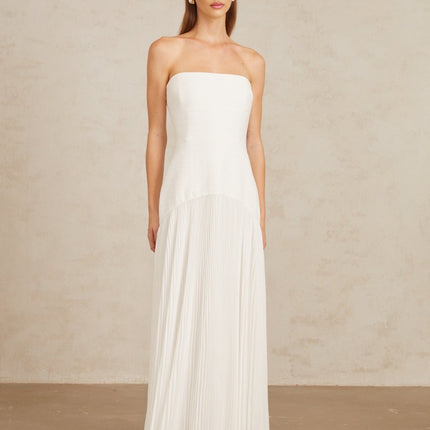 Helena White Off-Shoulder Tulle Panel Maxi Gown in White