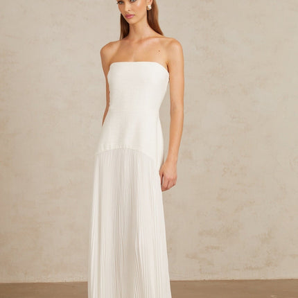 Helena White Off-Shoulder Tulle Panel Maxi Gown in White
