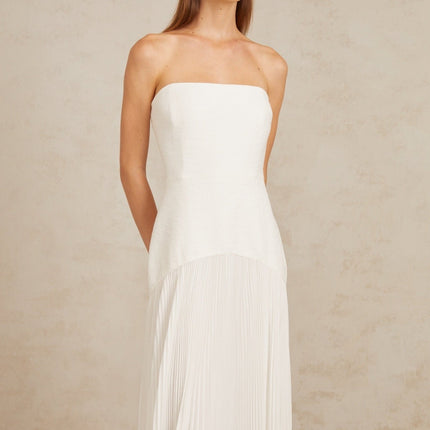 Helena White Off-Shoulder Tulle Panel Maxi Gown in White