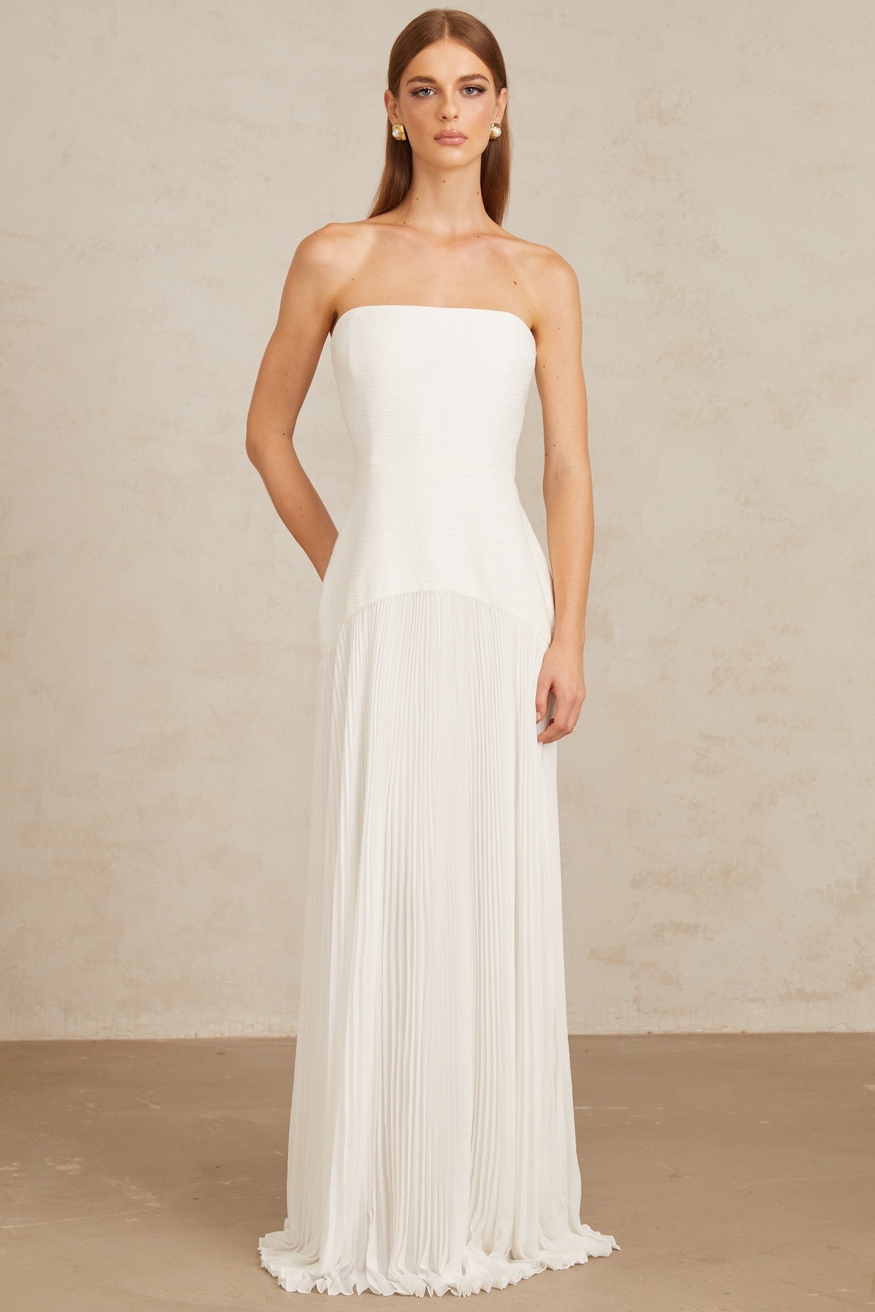 Helena White OffShoulder Tulle Panel Maxi Gown