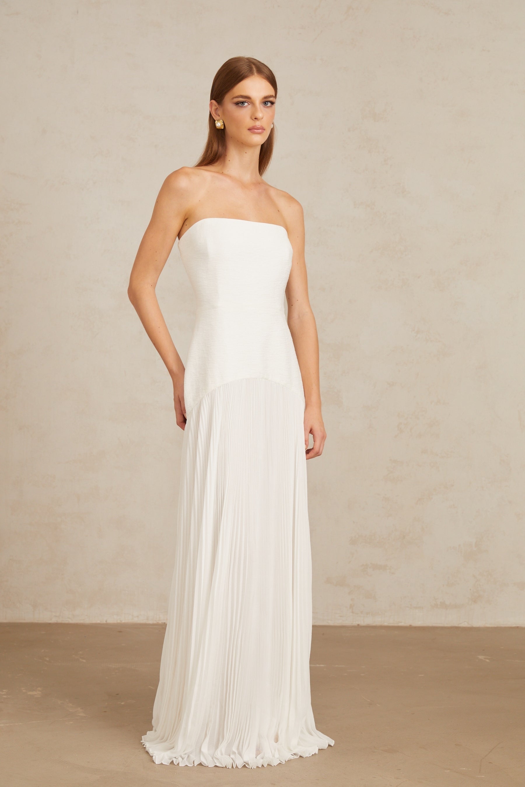 Helena White OffShoulder Tulle Panel Maxi Gown