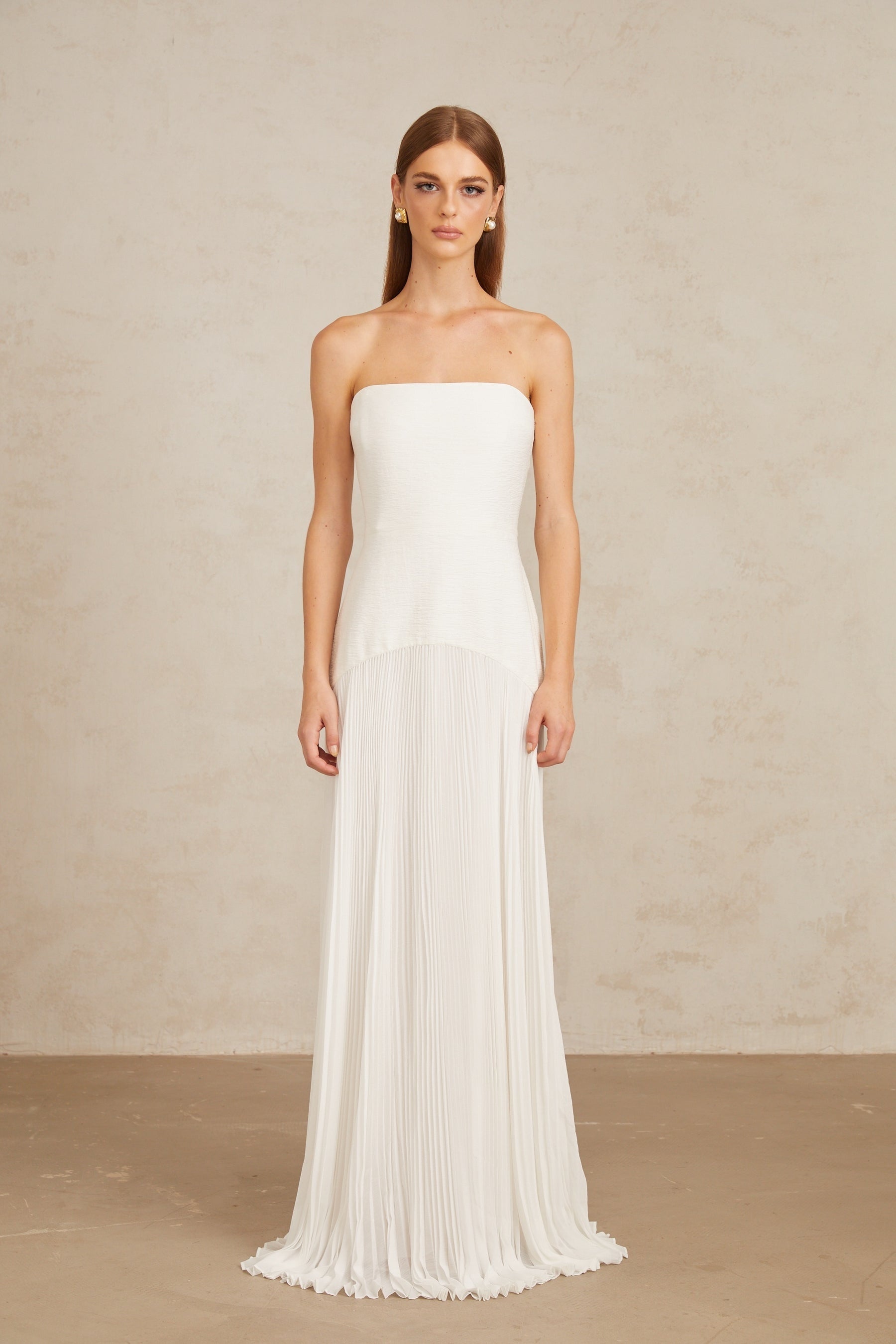 Helena White OffShoulder Tulle Panel Maxi Gown