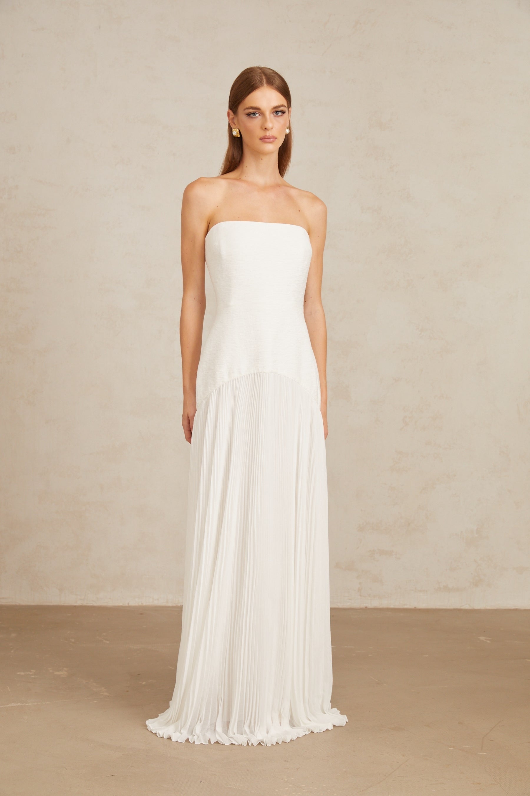 Helena White OffShoulder Tulle Panel Maxi Gown