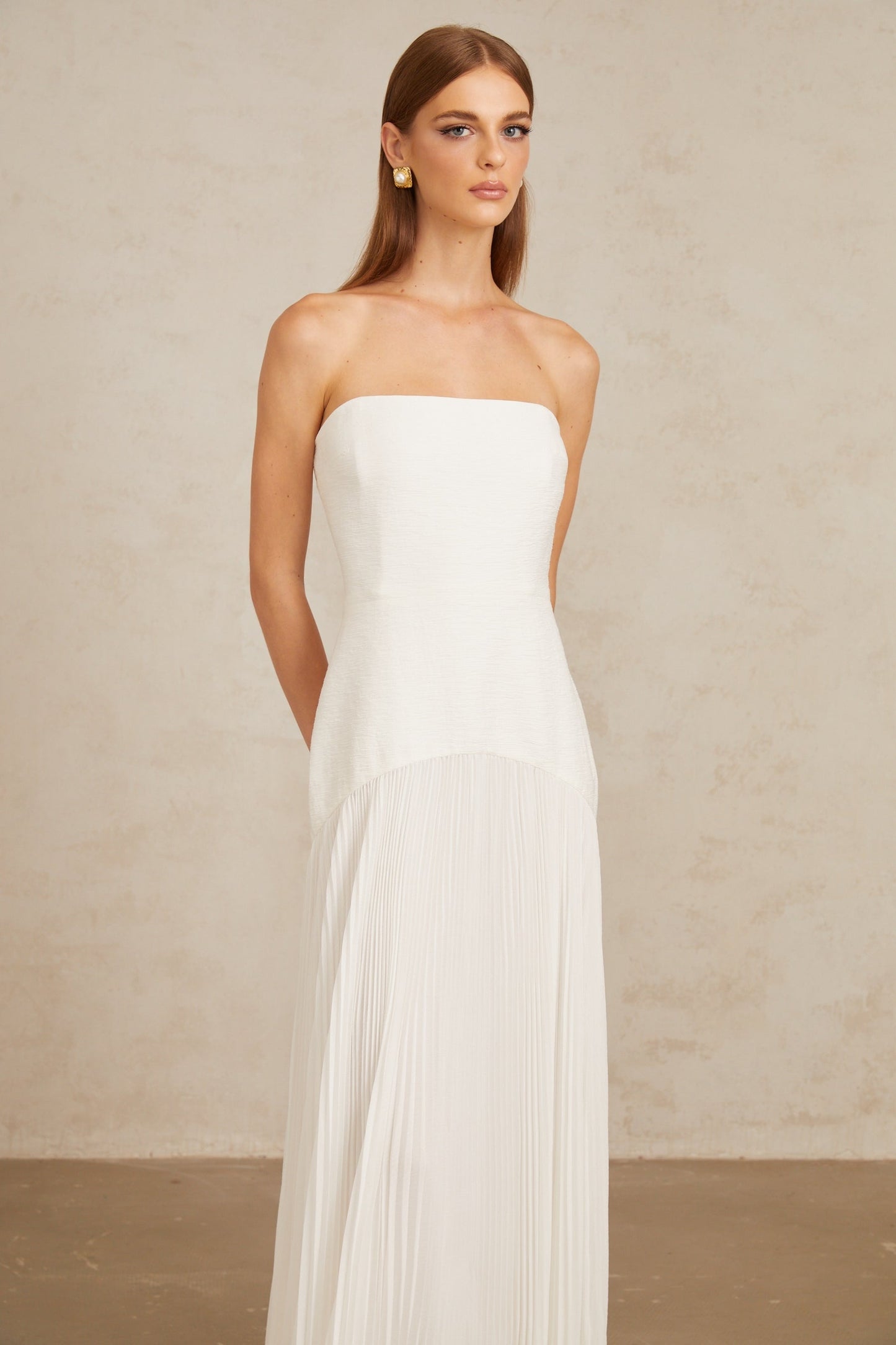 Helena White OffShoulder Tulle Panel Maxi Gown