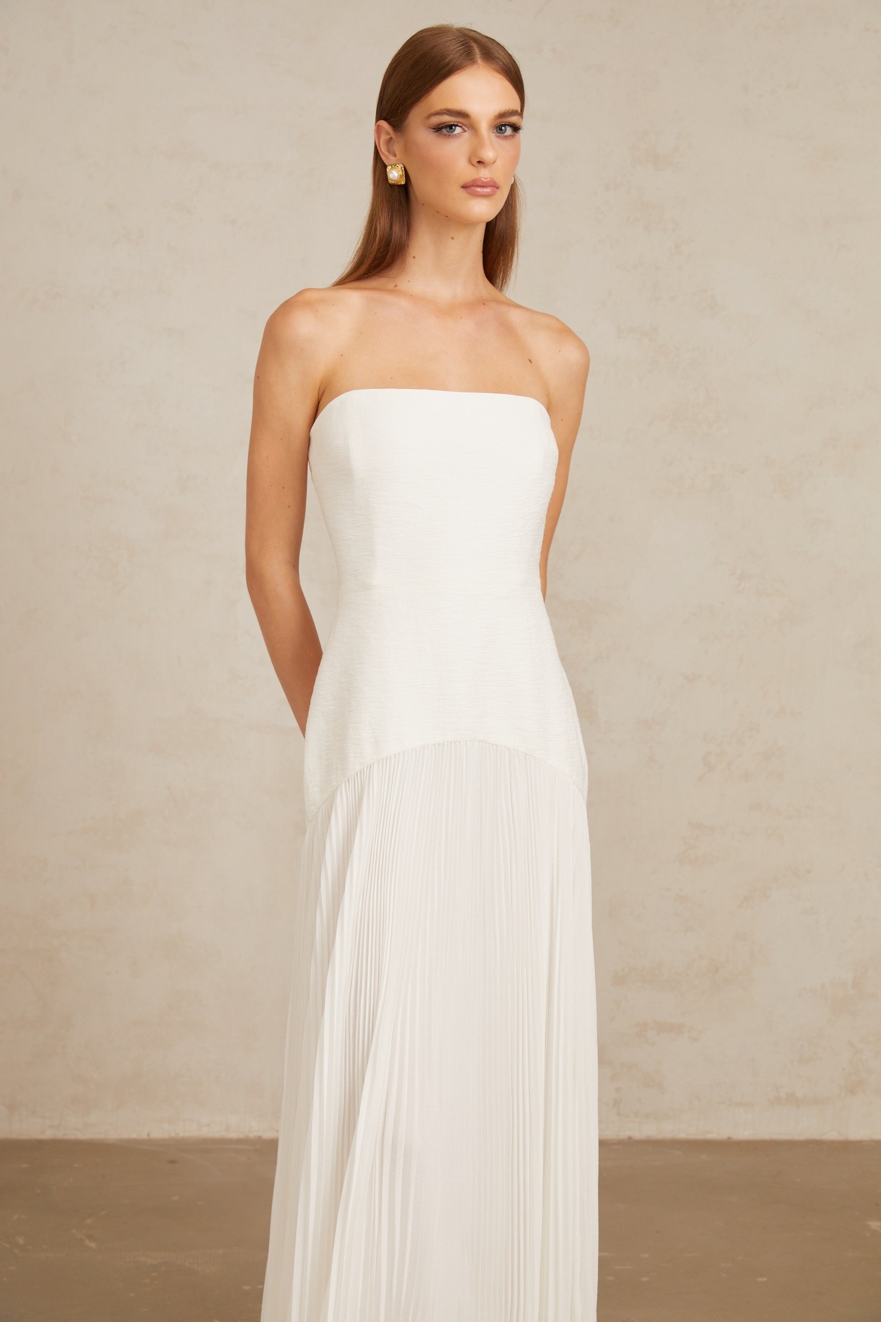 Helena White OffShoulder Tulle Panel Maxi Gown