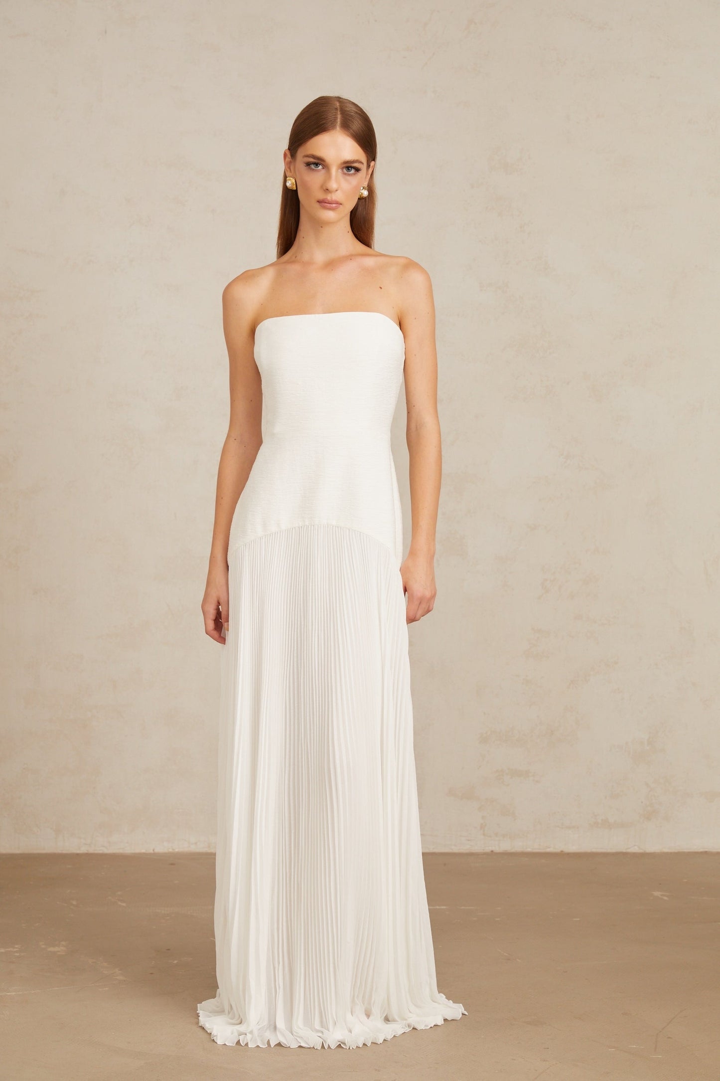 Helena White OffShoulder Tulle Panel Maxi Gown