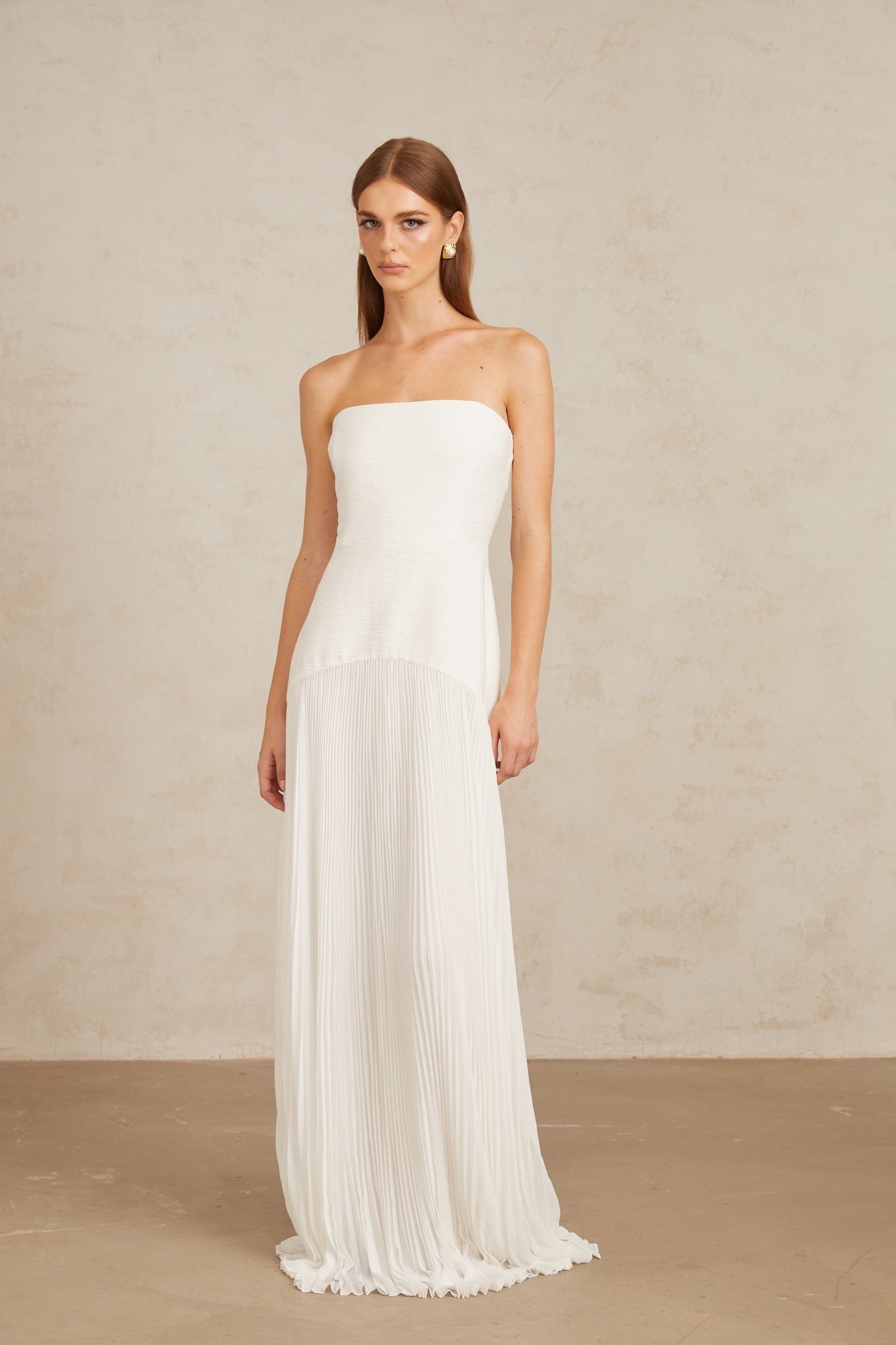 Helena White OffShoulder Tulle Panel Maxi Gown