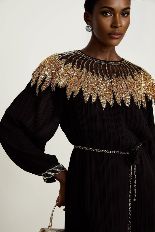 Hélène black sequin tullepanel ribbed midi dress