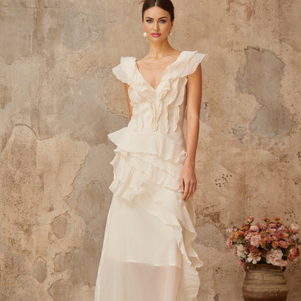 Hélène fauxflower layered ruffled maxi dress