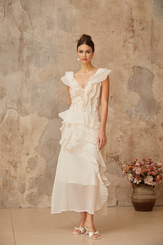 Hélène fauxflower layered ruffled maxi dress