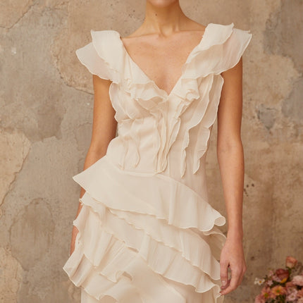 Hélène fauxflower layered ruffled maxi dress