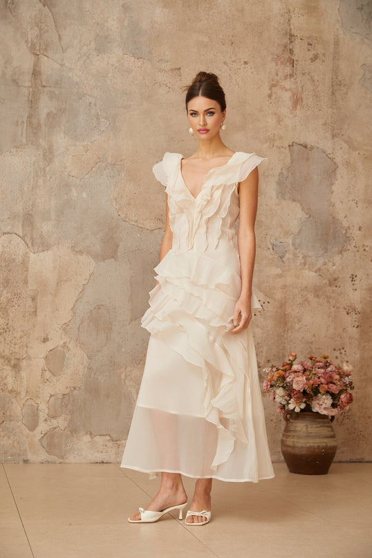 Hélène fauxflower layered ruffled maxi dress