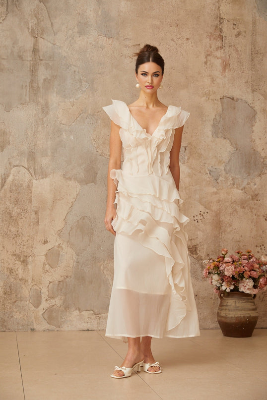 Hélène fauxflower layered ruffled maxi dress