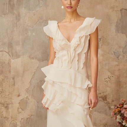 Hélène fauxflower layered ruffled maxi dress