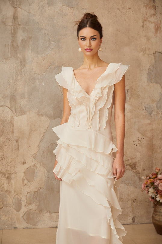 Hélène fauxflower layered ruffled maxi dress