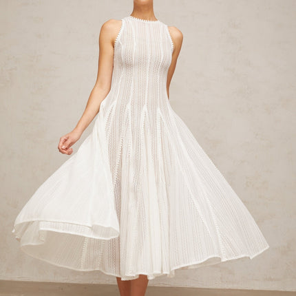 Hélène white pointelle puff midi dress