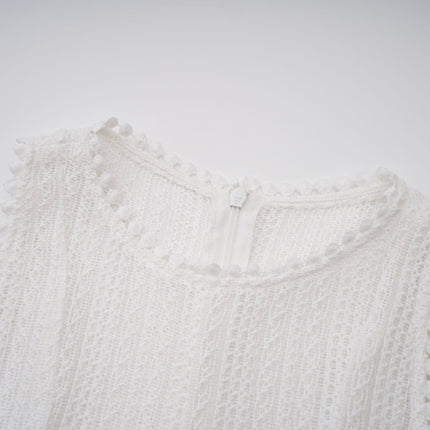 Hélène white pointelle puff midi dress