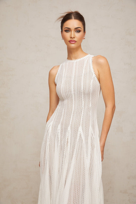 Hélène white pointelle puff midi dress