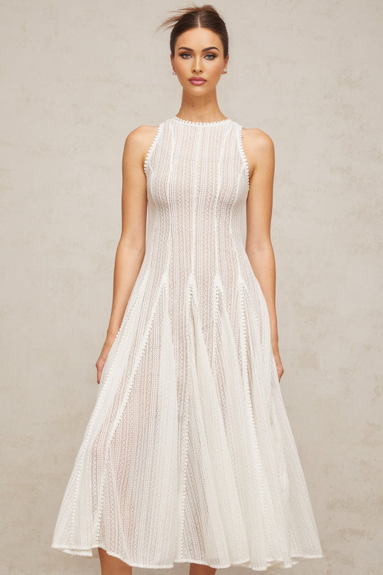 Hélène white pointelle puff midi dress