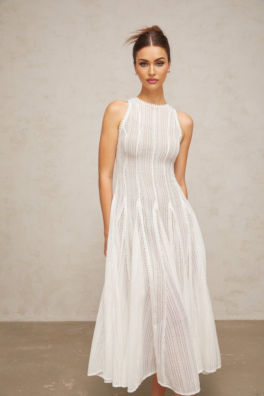Hélène white pointelle puff midi dress