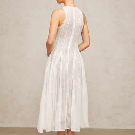 Hélène white pointelle puff midi dress