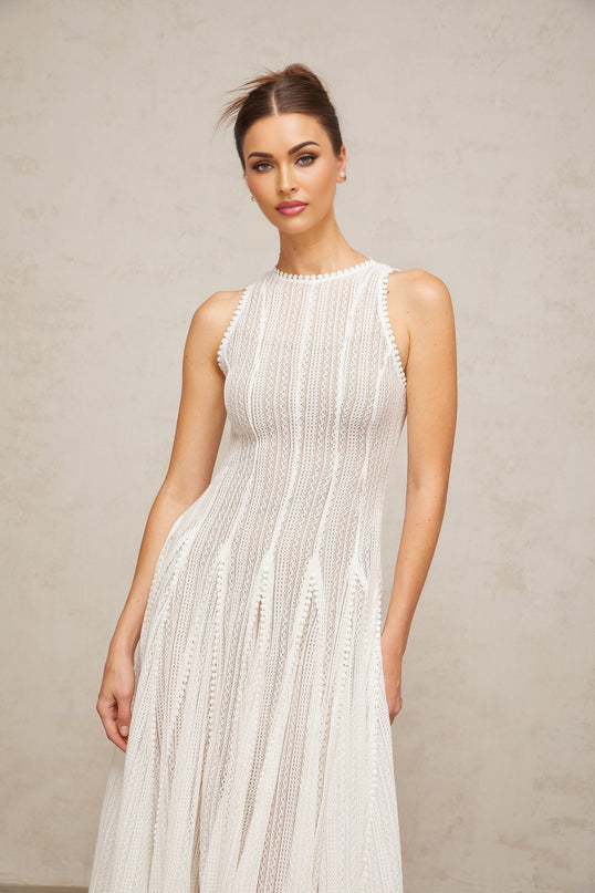 Hélène white pointelle puff midi dress