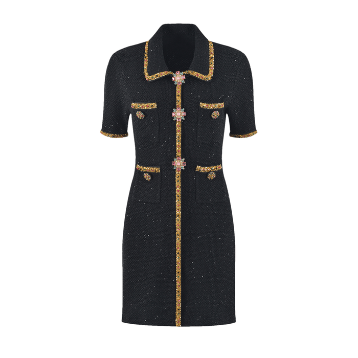 Meredith Knitted Dress With Sequin Lapel & Pockets Jacqueline van Hoef