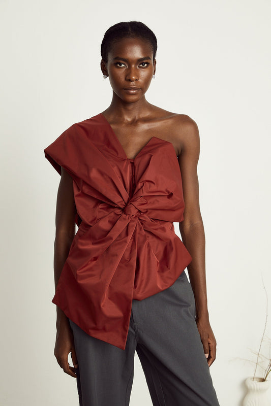 Hermine red bowdetail asymmetric top