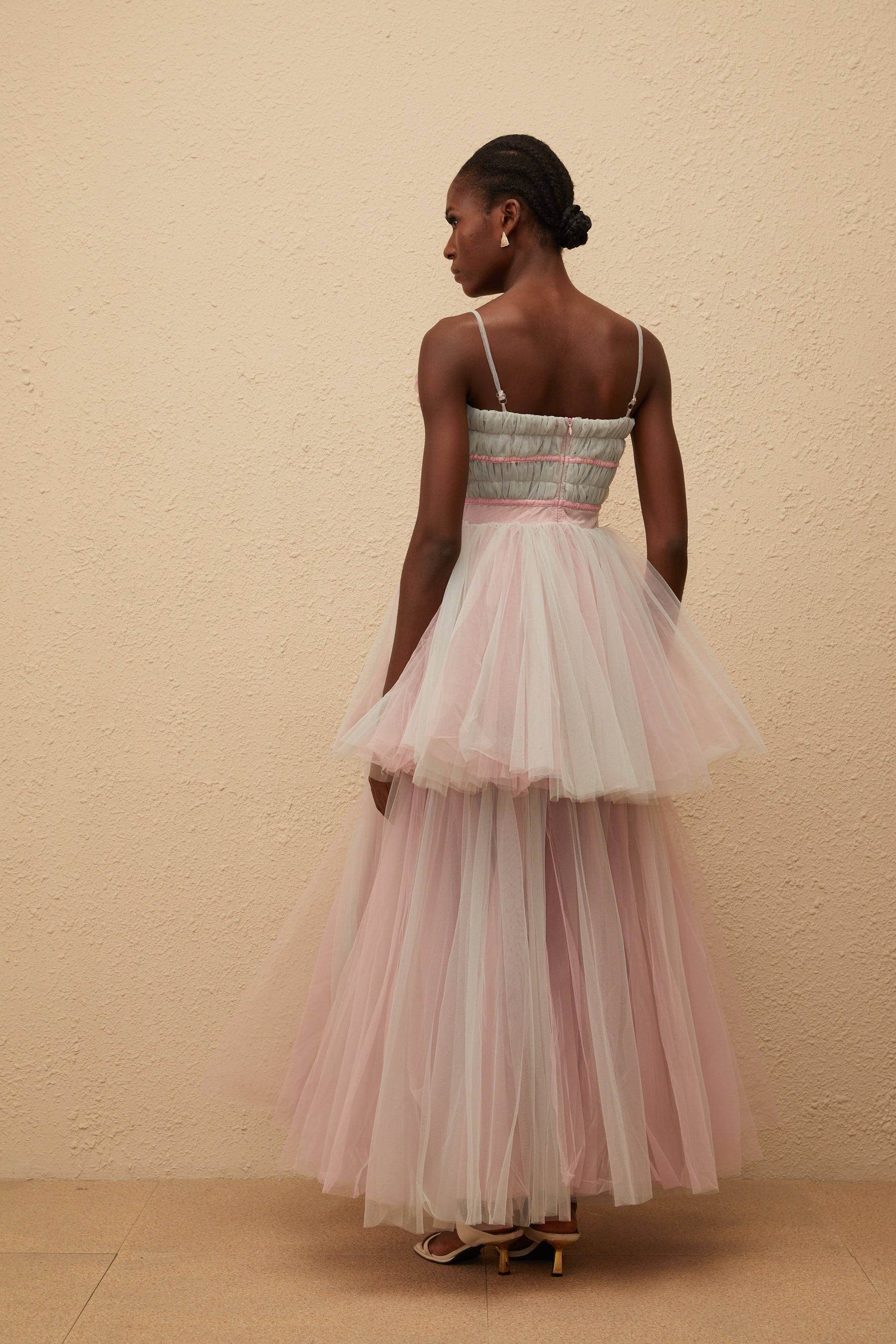 Hermione Grey 3D Petal Tulle Maxi Dress